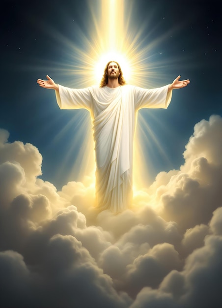 Jesus Christ in the Clouds with Open Arms