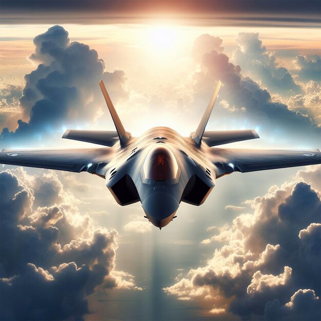 Jet da combattimento nel cielo 3D render Clipart