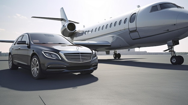 Jet privato e una limousine di lusso IA generativa