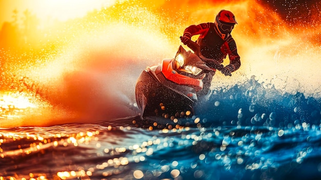 Jet Ski Rider Racing a SunsetxA