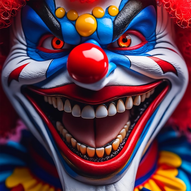 Jocker T-shirt dai colori vivaci mozzafiato Design Ritratto di un clown inquietante Grandi denti Occhi folli