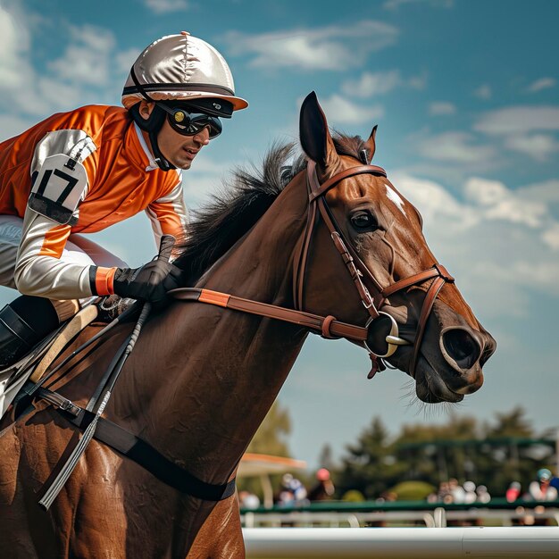 Jockey in una competizione di corse di cavalli Corsi di cavalli Fotografia di animali