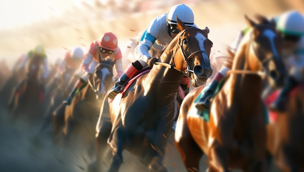Jockey Rider su corse di cavalli Velocità verso il successo nello sport equestre Aczione ricca di competizioni su pista di erba Gioco d'azzardo Scommesse e brividi aspettano