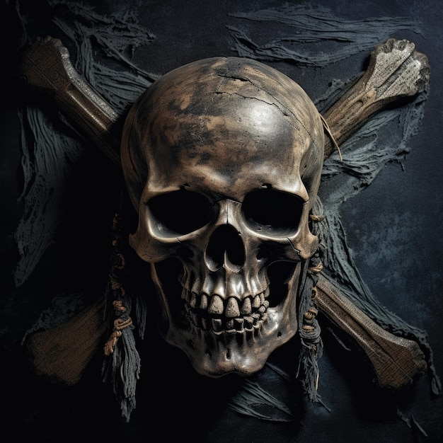 Jolly Roger Un pirata nero simbolo di morte e pericolo con scheletro e ossa del teschio