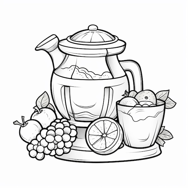 Juicer bambini pittura a mano disegnato libro da colorare piatto kawaii line art