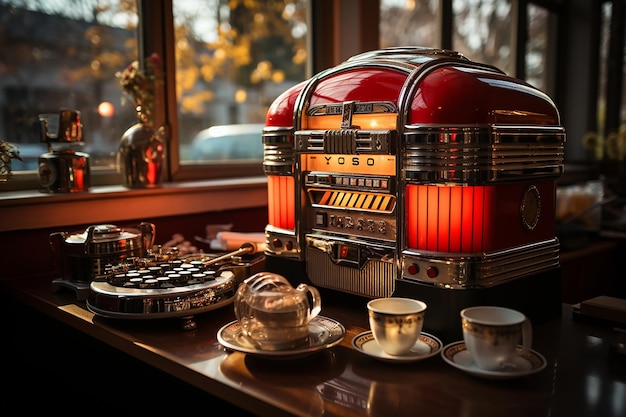 jukebox vintage che riproduce musica generata dall'intelligenza artificiale