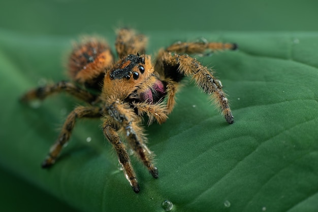 Jumping spider su una foglia verde