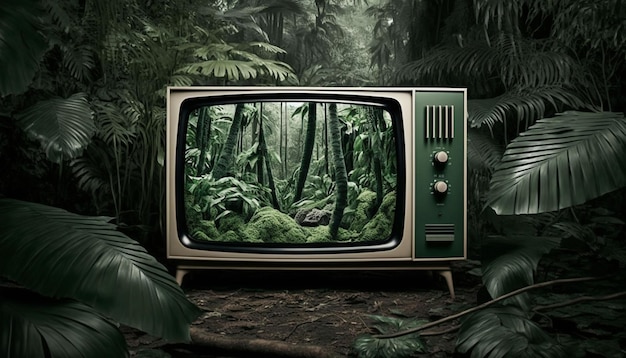 Jungle TV con sfondo naturale Generativo ai