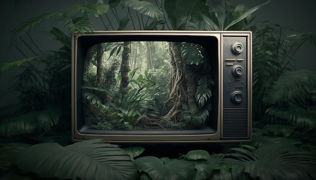 Jungle TV con sfondo naturale Generativo ai