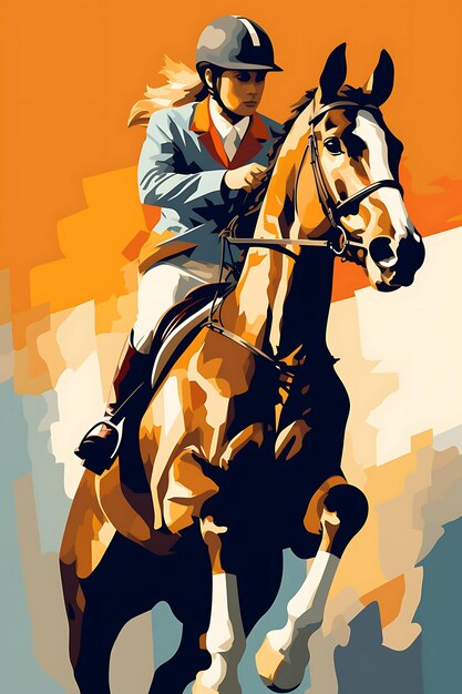 K1 Eleganza e controllo degli sport equestri colore caldo e terroso poster artistico sportivo 2D piatto