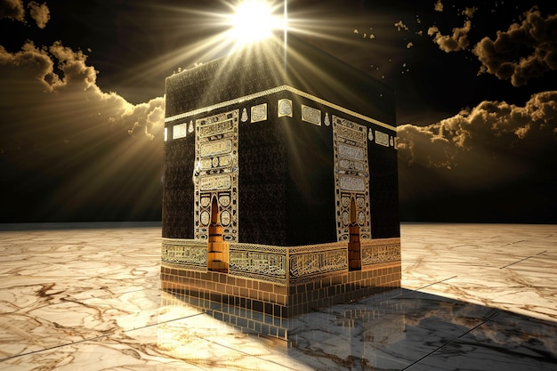 Kaaba mecca luce celeste che splende su di esso dal cielo stile di pittura pastello