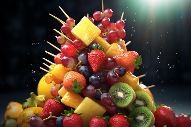 Kabob di frutta artisticamente disposti con una varietà di c 00030 00