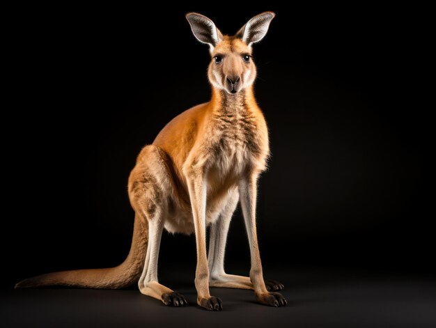 Kangaroo Studio Shot Isolato su sfondo nero chiaro AI generativa