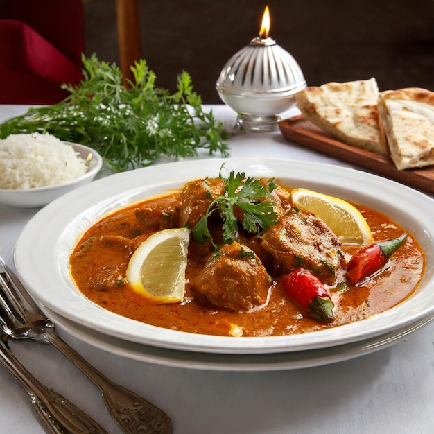 Karahi di montone in piatto bianco