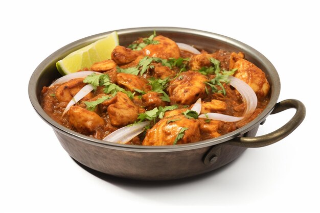 Karahi di pollo isolato su sfondo bianco