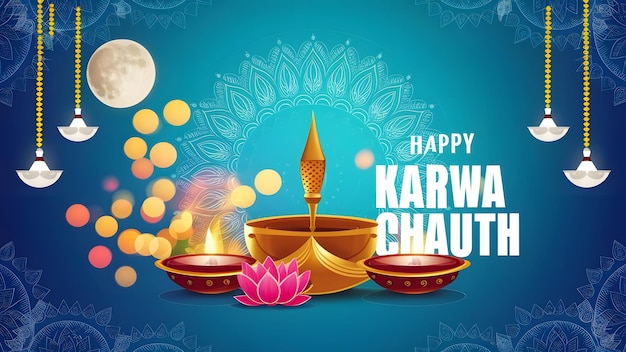 Karwa chauth post design in tema blu