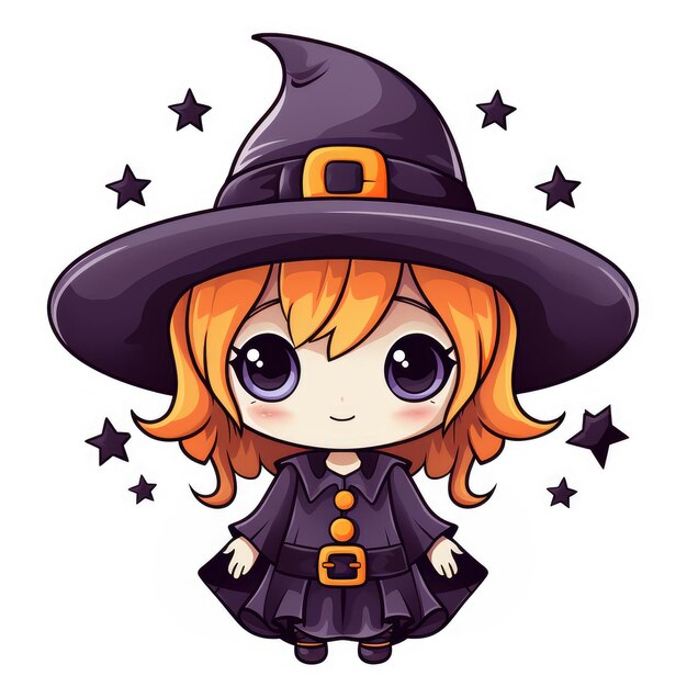 Kawaii Bambina carina in costume da strega a tema Halloween