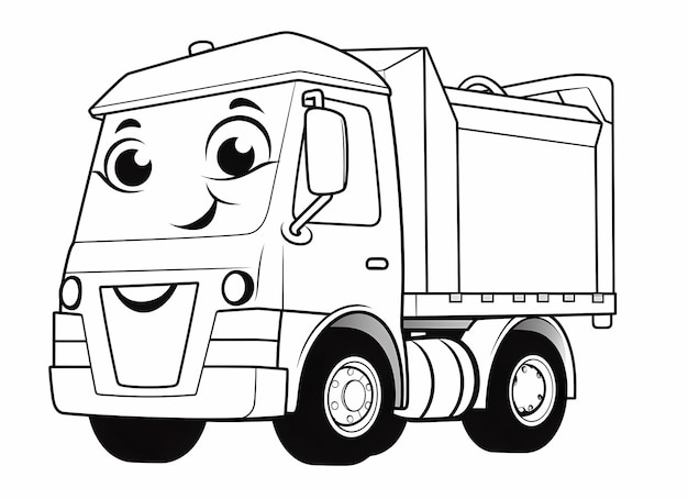 Kawaii Colorazione in bianco e nero di un camion della spazzatura vista lateralmente