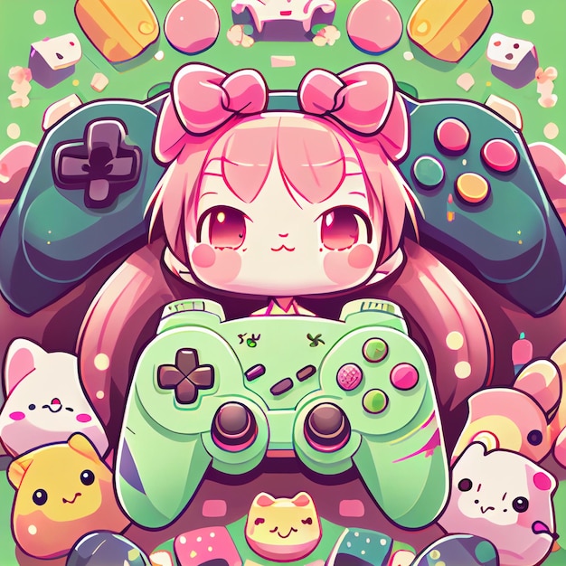 Kawaii gamer set videoconsole gaming pc controller di gioco per computer illustrazione