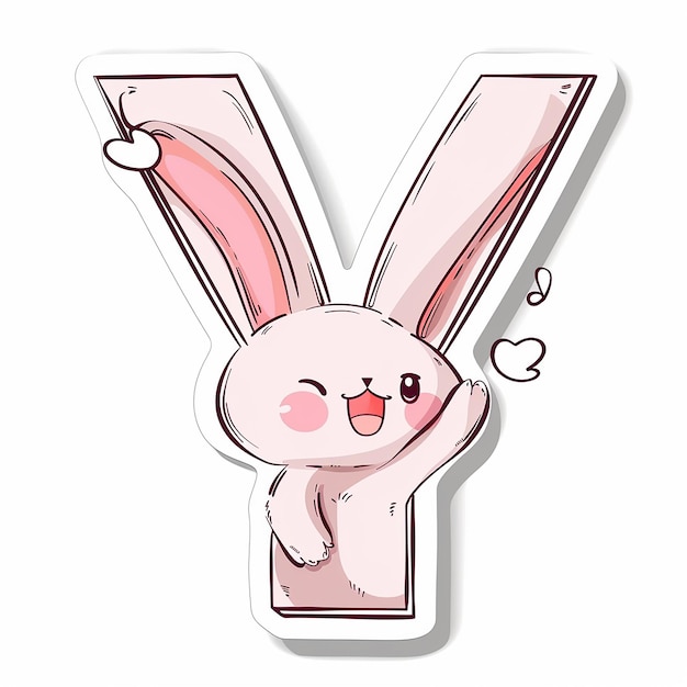 Kawaii Lettera Y isolata su sfondo bianco