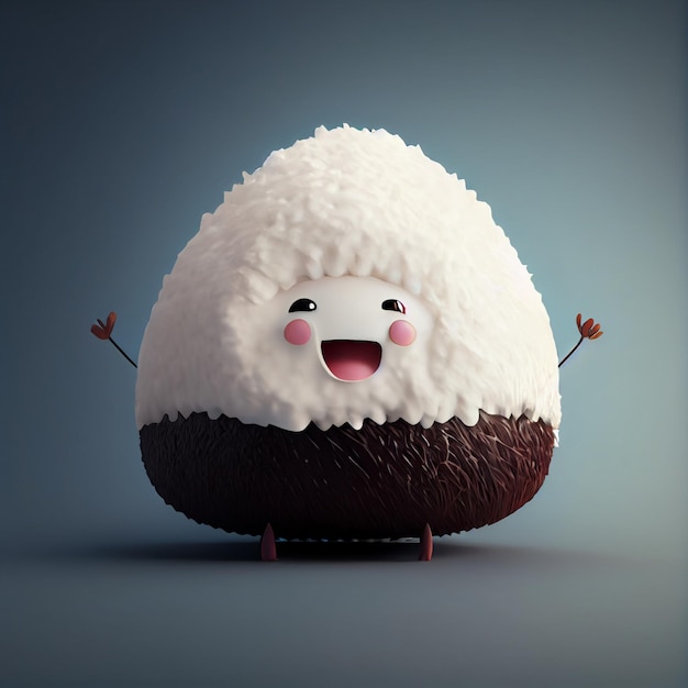 Kawaii onigiri o palla di riso divertente personaggio 3d rende il cibo giapponese