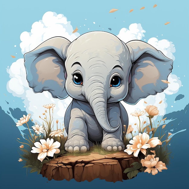 kawaii_style_elephant_happy_cute_Tshirt_design