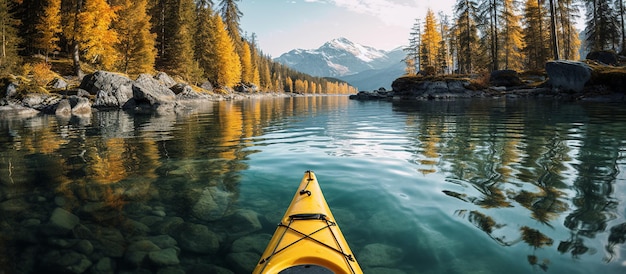 Kayak sul lago alpino in autunno