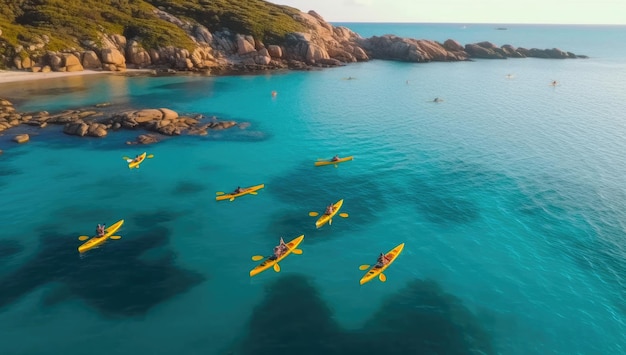 Kayak sull'acqua nel mare, vista aerea