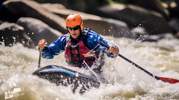 Kayaker che navigano sulle rapide durante un evento sportivo estremo