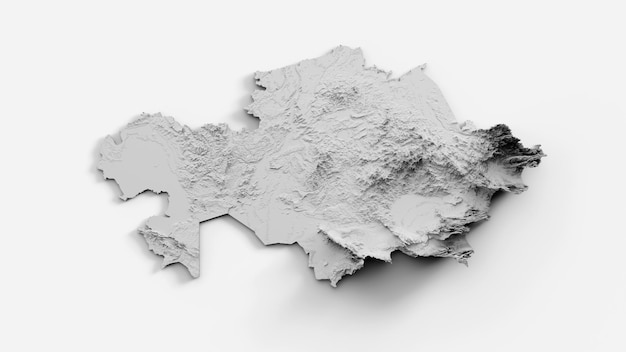 Kazakistan Mappa in rilievo con bandiera isolata su sfondo bianco Illustrazione 3d