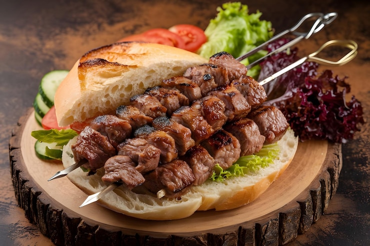 Kebab and bread with colorful ingredient