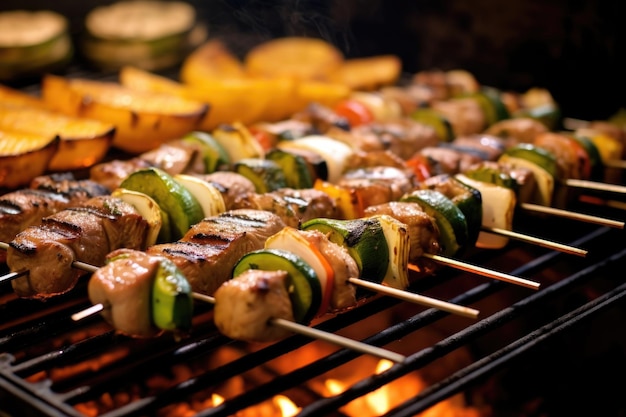 Kebab assortiti con segni di griglia su BBQ creati con AI generativa