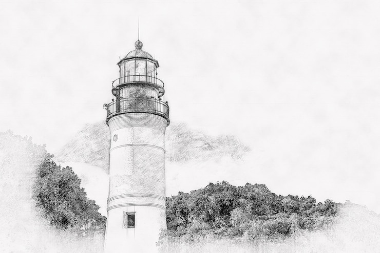 Foto key west lighthouse, florida, usa disegno a matita disegnato a mano