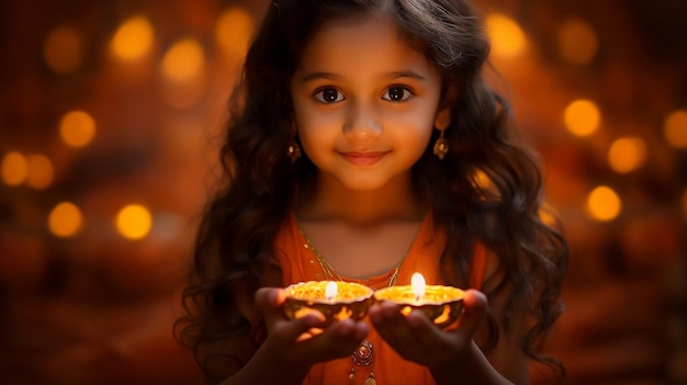 Kid Holding Diacandle per Diwali Festival CelebrationsAi