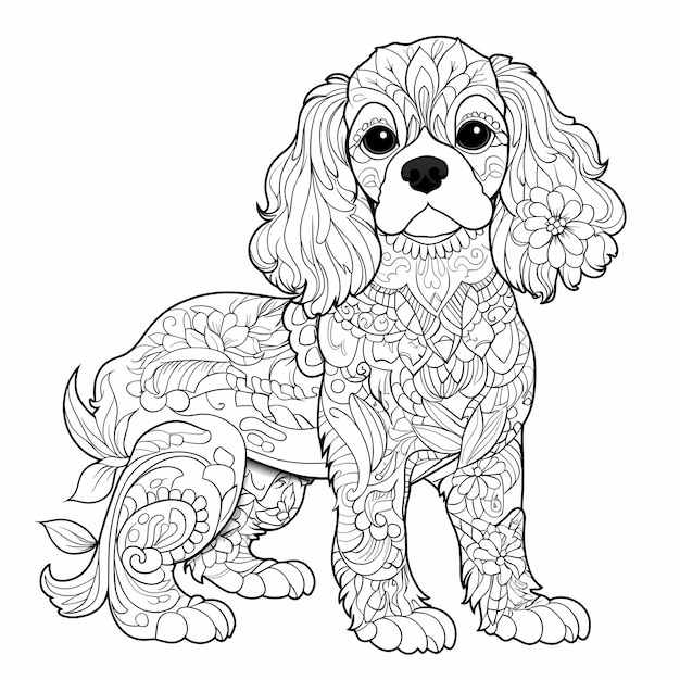 king charles spaniel cane artistico da colorare per adulti