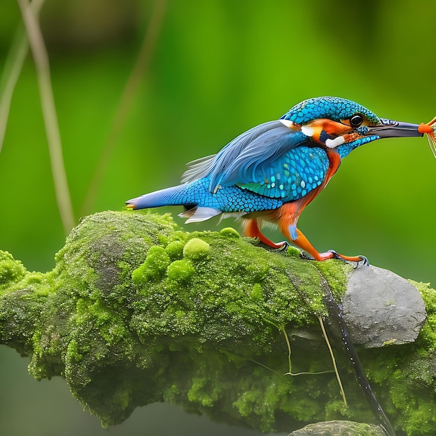 Kingfisher Alcedo in questo maschio seduto con il pesce catturato sul ramo in fiore di ciliegio selvatico Prunus