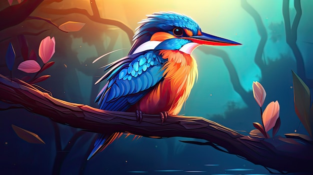 Kingfisher Cartone animato vettoriale piatto 2D luce generata dall'intelligenza artificiale