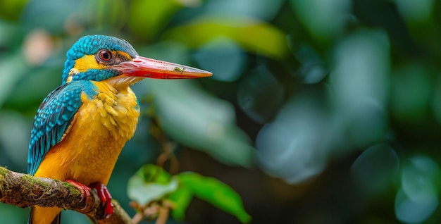 Kingfisher con un vivace piumaggio blu e arancione appoggiato nella giungla