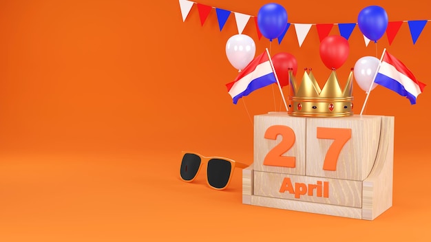 Kings Day Festeggia il rendering 3d Kings Birthday nei Paesi Bassi