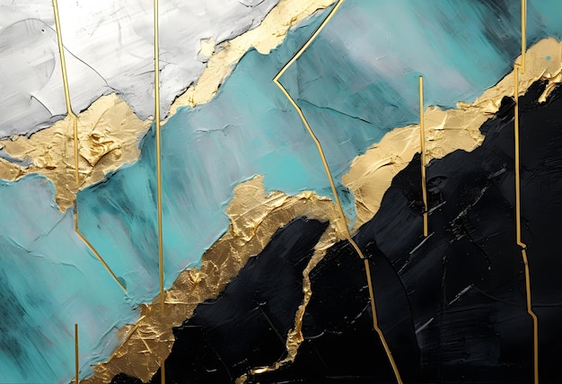 Kintsugi Arte astratta con inchiostro in marmo da uno squisito dipinto originale per pittura astratta verde oro