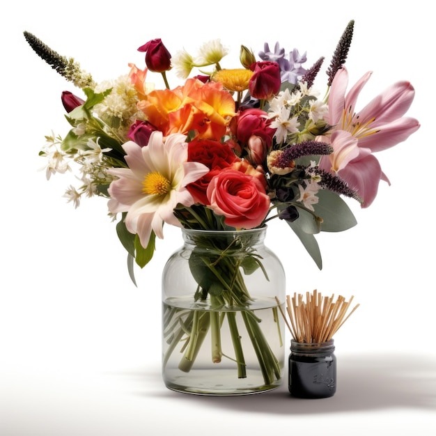 Kit di arrangiamenti floreali decorativi Set regalo isolato su sfondo bianco AI generativa