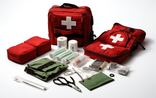 Kit medico di combattimento su sfondo bianco