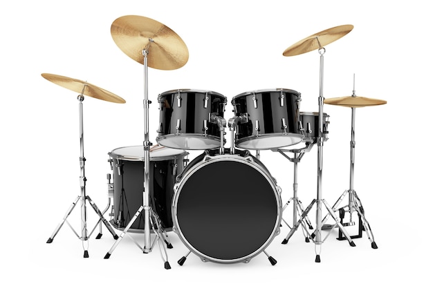 Kit professionale Rock Black Drum su sfondo bianco. Rendering 3D