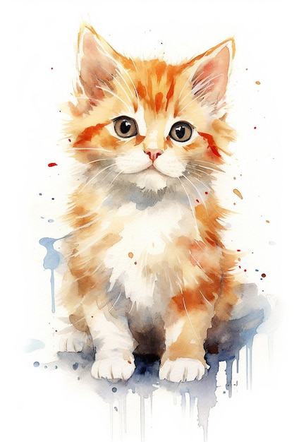 Kitten cat acquerello clipart carino isolato su sfondo bianco con intelligenza artificiale generativa