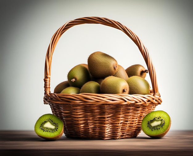 Kiwi appetitosi maturi in un cestino traboccante