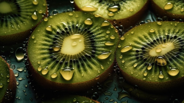 Kiwi con gocce d'acqua sulla parte superiore