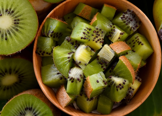 Kiwi fresco in una ciotola di legno