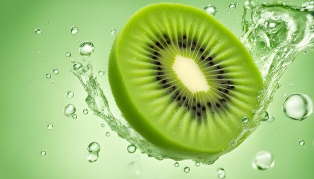 Kiwi fresco nell'acqua isolata con fondo morbido