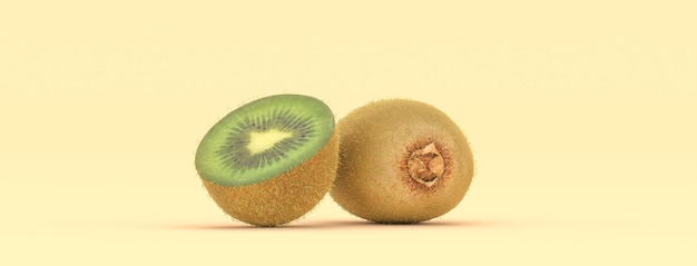 Kiwi su uno sfondo giallo, illustrazione 3d