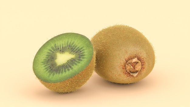 Kiwi su uno sfondo giallo, illustrazione 3d